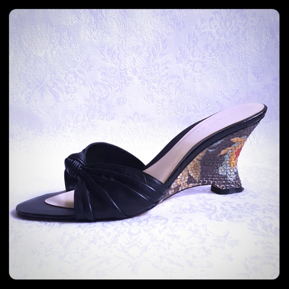 Nine West Shoes - Nine West Leather Slide Woven Floral Heel